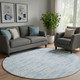 8' Sky Blue And Ivory Tribal Washable Round Rug With UV Protection