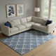 10' X 14' Navy Blue And Ivory Abstract Geometric Washable Area Rug With UV Protection
