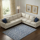 8' X 10' Navy Blue And Ivory Damask Washable Area Rug With UV Protection