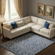10' X 14' Navy Blue And Ivory Damask Washable Area Rug With UV Protection