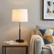 31" Black and Gold Metal Table Lamp With White Empire Shade