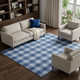 9' X 12' Navy Blue And Ivory Plaid Washable Area Rug With UV Protection