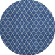 8' Navy Blue And Ivory Geometric Washable Round Rug With UV Protection