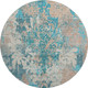 8' Teal Beige And Taupe Damask Washable Round Rug With UV Protection