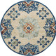 3' Beige And Blue Wool Medallion Hand Tufted Round Rug