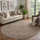 8' Brown And Beige Striped Washable Round Rug With UV Protection
