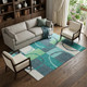 9' X 12' Teal Ivory And Green Geometric Washable Area Rug With UV Protection