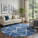 8' Blue And Ivory Geometric Washable Round Rug With UV Protection