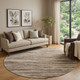 8' Brown And Beige Striped Washable Round Rug With UV Protection