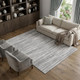 9' X 12' Gray And Silver Striped Washable Area Rug With UV Protection