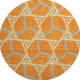 8' Orange Ivory And Blue Geometric Washable Round Rug With UV Protection
