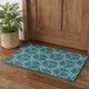 3' X 5' Teal Beige And Copper Geometric Washable Area Rug With UV Protection