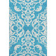 9' X 12' Turquoise And Ivory Damask Washable Area Rug With UV Protection