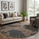 8' Chocolate And Brown Abstract Washable Round Rug With UV Protection