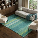 8' X 10' Teal Lime Green And Sky Blue Striped Washable Area Rug With UV Protection