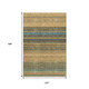 10' X 14' Wheat Teal And Brown Striped Washable Area Rug With UV Protection
