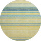 8' Yellow Ivory And Wheat Striped Washable Round Rug With UV Protection