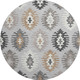 8' Silver Gray And Taupe Southwestern Washable Round Rug With UV Protection