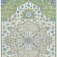 3' X 5' Artichoke Green Ivory And Blue Oriental Washable Area Rug With UV Protection