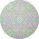 8' Pink Teal And Lime Green Oriental Washable Round Rug With UV Protection