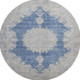 8' Navy Blue Gray And Ivory Oriental Washable Round Rug With UV Protection
