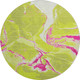 8' Lime Green Pink And Ivory Abstract Washable Round Rug With UV Protection