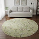 8' Artichoke Green Taupe And Ivory Floral Washable Round Rug With UV Protection