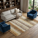9' X 12' Coffee Beige And Copper Striped Washable Area Rug With UV Protection