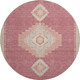 8' Blush Gray And Pink Oriental Washable Round Rug With UV Protection