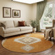 8' Copper Gold And Beige Oriental Washable Round Rug With UV Protection