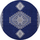 8' Navy Blue Ivory And Gray Oriental Washable Round Rug With UV Protection