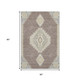 5' X 8' Taupe Beige And Ivory Oriental Washable Area Rug With UV Protection