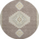 8' Taupe Beige And Ivory Oriental Washable Round Rug With UV Protection