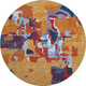8' Copper Blue And Orange Abstract Washable Round Rug With UV Protection