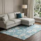 10' X 14' Sky Blue And Ivory Floral Washable Area Rug With UV Protection