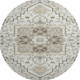 8' Ivory Gray And Beige Oriental Washable Round Rug With UV Protection