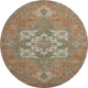 8' Rust Beige And Olive Green Oriental Washable Round Rug With UV Protection