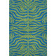 10' X 14' Green And Navy Blue Animal Print Washable Area Rug With UV Protection