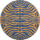 8' Navy Blue And Orange Animal Print Washable Round Rug With UV Protection