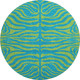 8' Teal And Lime Green Animal Print Washable Round Rug With UV Protection