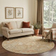 8' Khaki And Beige Damask Washable Round Rug With UV Protection