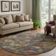 8' Gray Gold And Coral Abstract Geometric Washable Round Rug With UV Protection