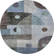 8' Blue Gray And Silver Geometric Washable Round Rug With UV Protection