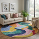 8' Green Orange Teal And Pink Abstract Washable Round Rug With UV Protection