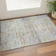 3' X 5' Copper Beige And Blue Striped Washable Area Rug With UV Protection