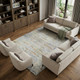 8' X 10' Copper Beige And Blue Striped Washable Area Rug With UV Protection