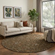8' Chocolate Copper And Blue Oriental Washable Round Rug With UV Protection
