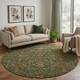 8' Emerald Copper And Beige Oriental Washable Round Rug With UV Protection