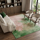 10' X 14' Pink And Emerald Abstract Washable Area Rug With UV Protection