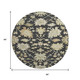 8' Black Beige And Gold Floral Medallion Washable Round Rug With UV Protection